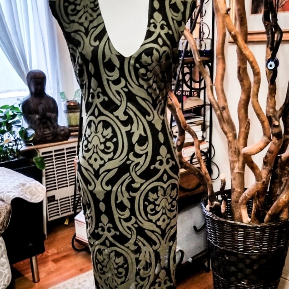 1 LEFT! (S)🍸Stunning! olive/blk sheer choker dress - Picture 4 of 9